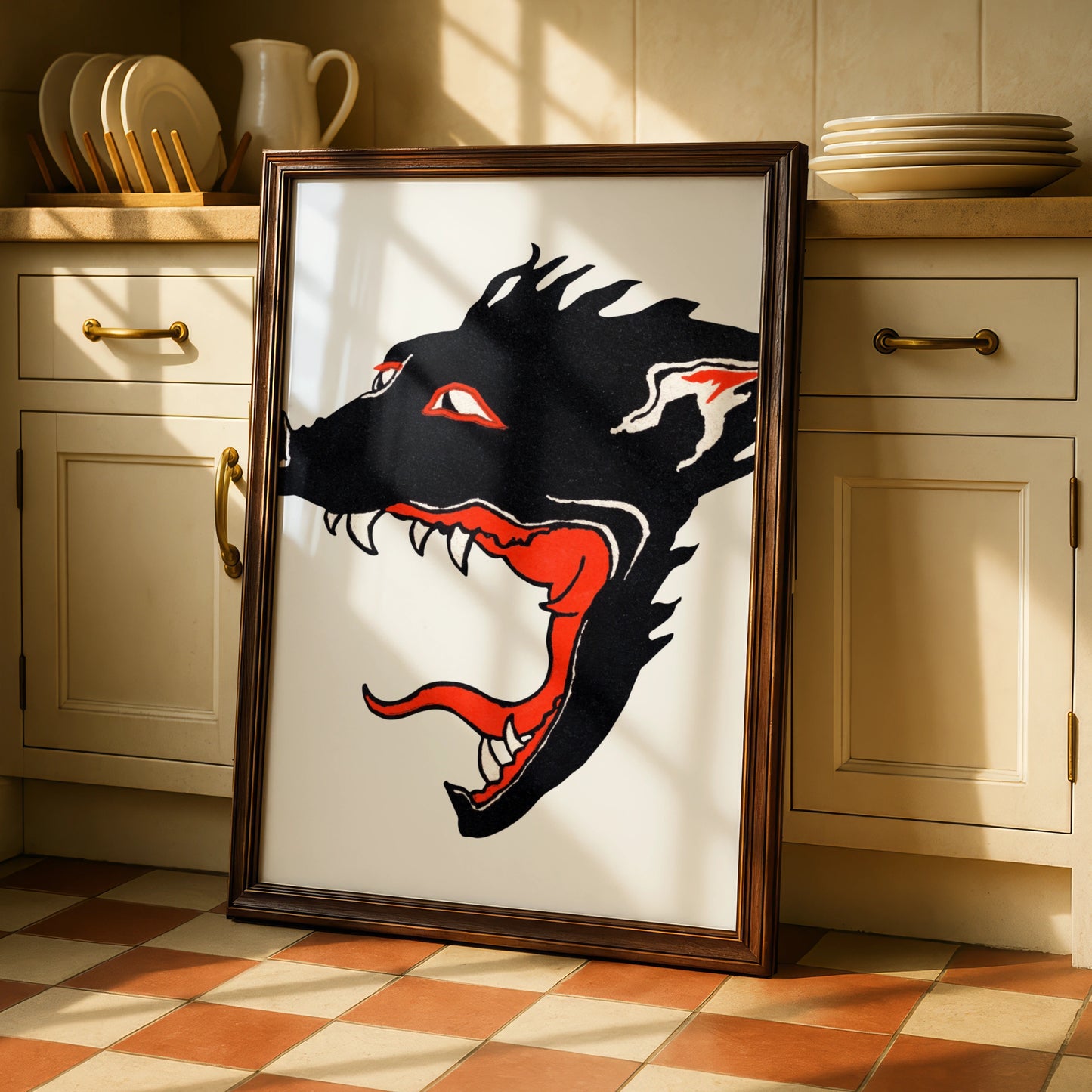 Halloween Wolf Poster, Black Red Werewolf Art Print, Spooky Wall Art, Gothic Horror Decor