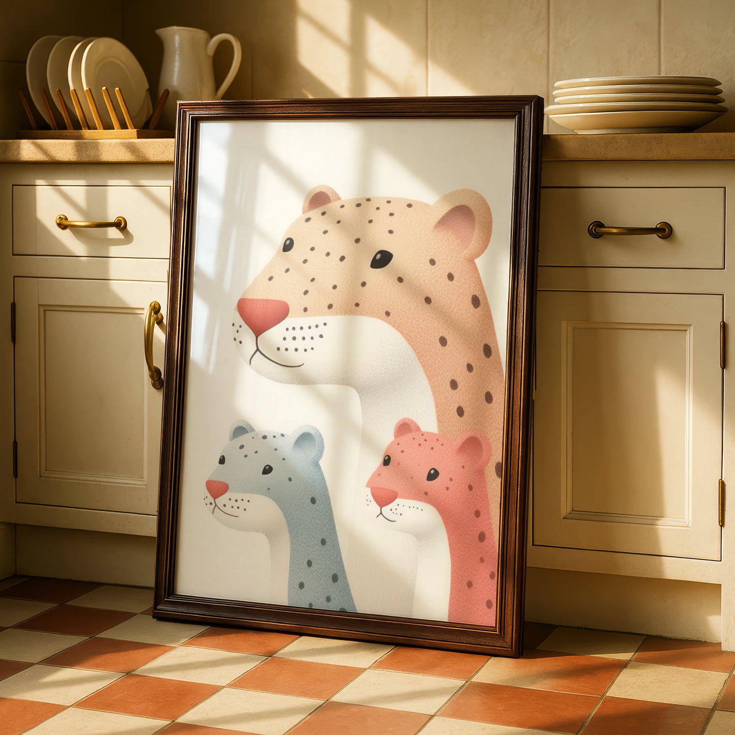 Leopard Family Nursery Wall Art, Cute Cheetah Cubs Print, Safari Baby Room Poster