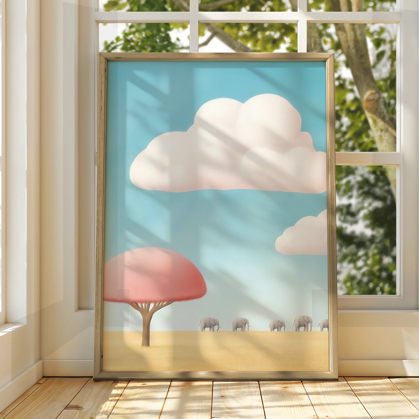 Elephant Nursery Wall Art, Safari Baby Print, Pastel Kids Room Poster, Cute Animal Decor
