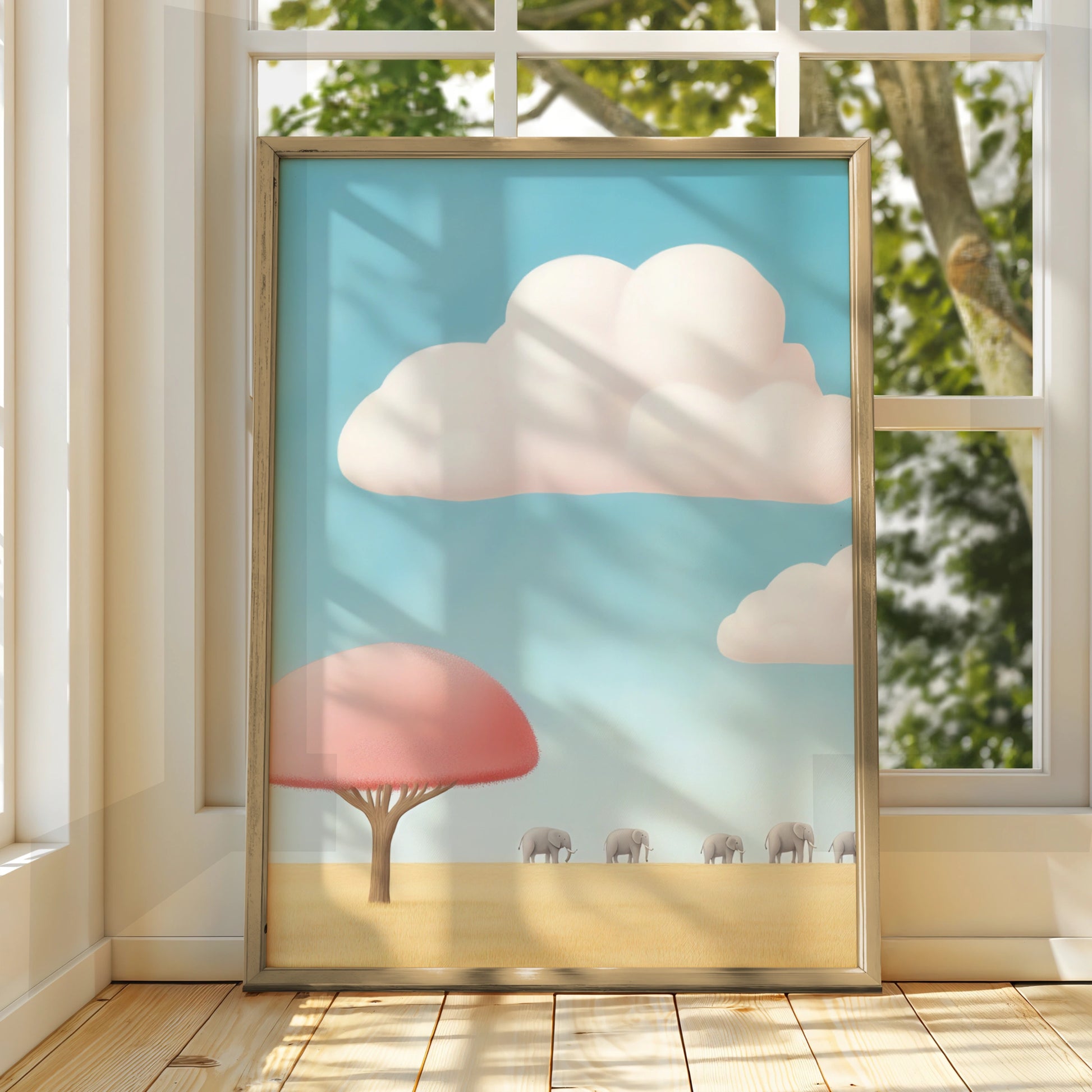 Elephant Nursery Wall Art, Safari Baby Print, Pastel Kids Room Poster, Cute Animal Decor