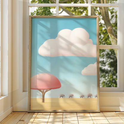 Elephant Nursery Wall Art, Safari Baby Print, Pastel Kids Room Poster, Cute Animal Decor