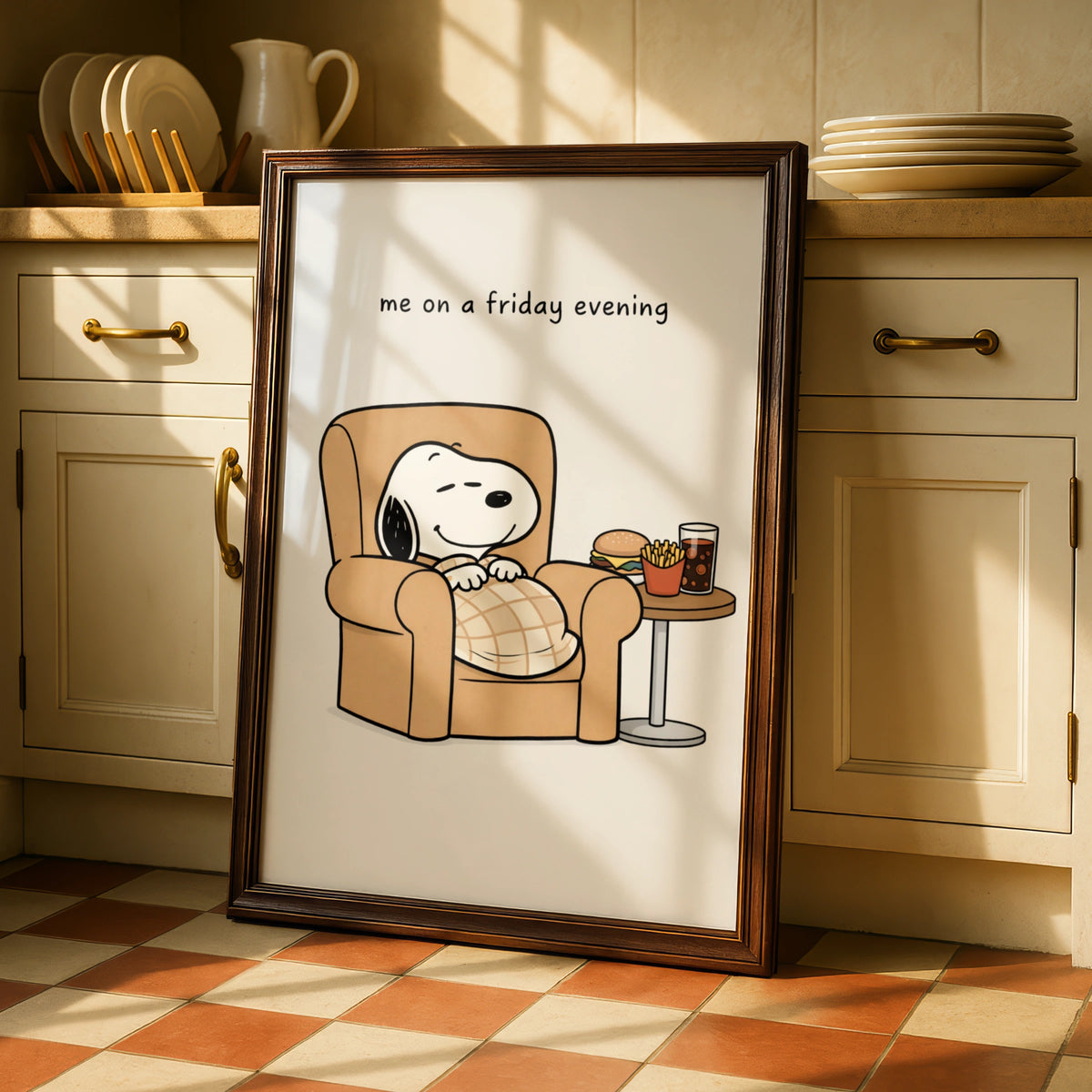 Relaxing Dog Cartoon Poster, Funny Friday Night Wall Art, Quirky Print for Living Room