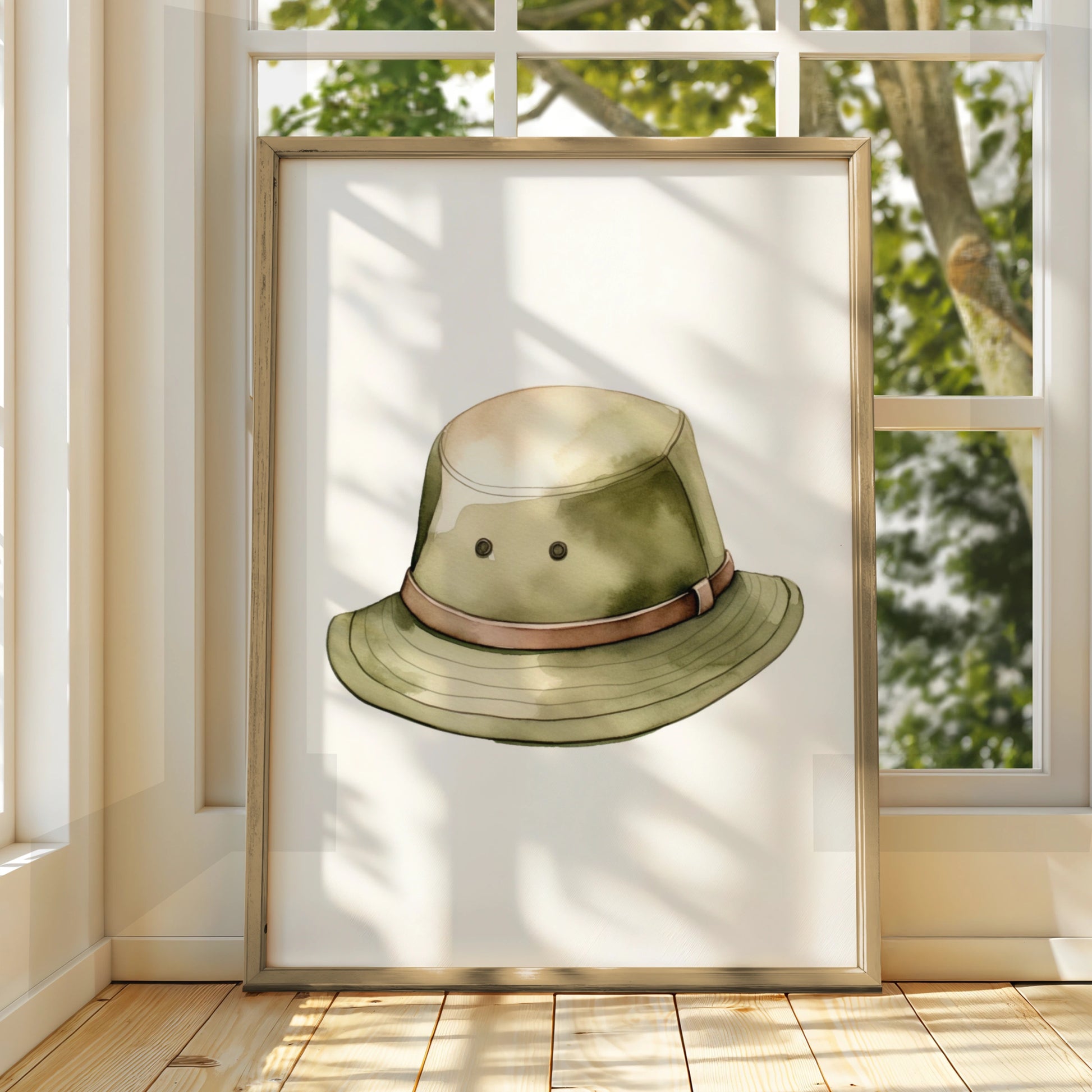 Safari Hat Nursery Wall Art, Adventure Explorer Print, Green Safari Poster for Kids Room