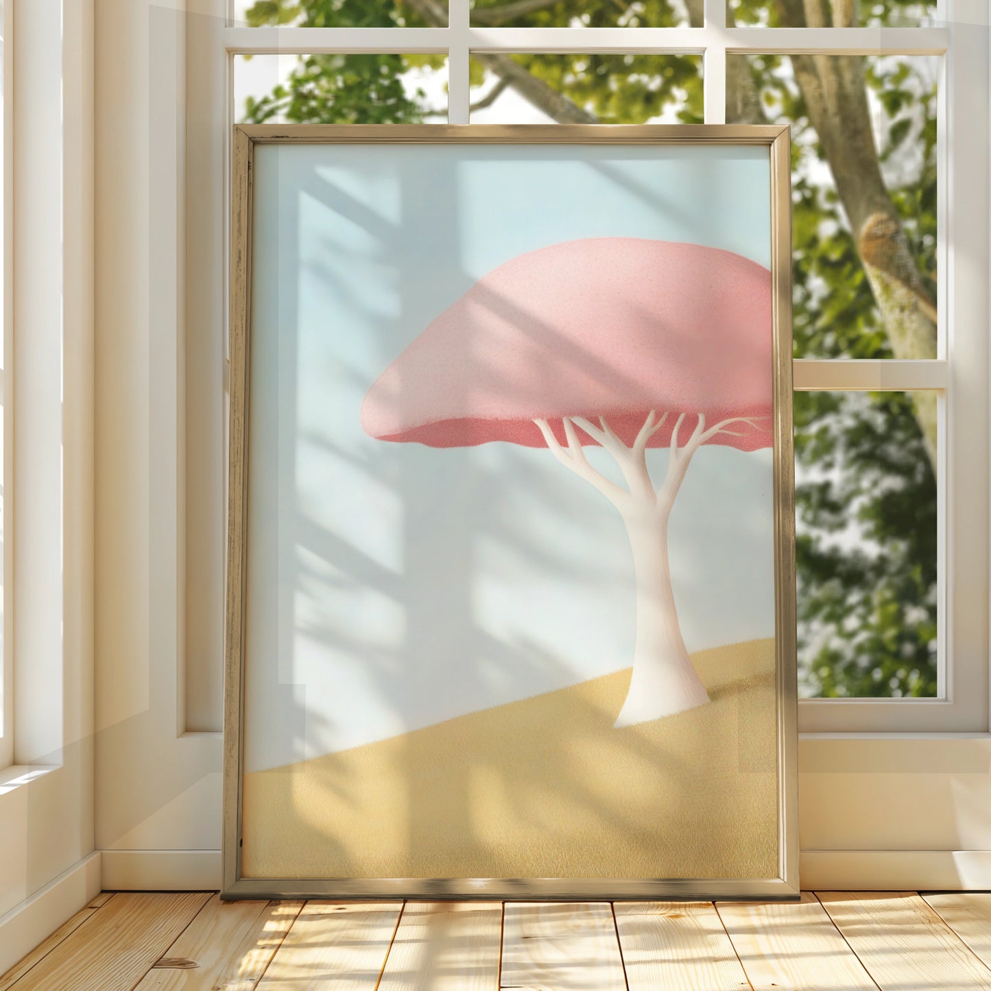 Nursery Wall Art Pink Tree Print, Pastel Baby Room Poster, Minimalist Kids Decor