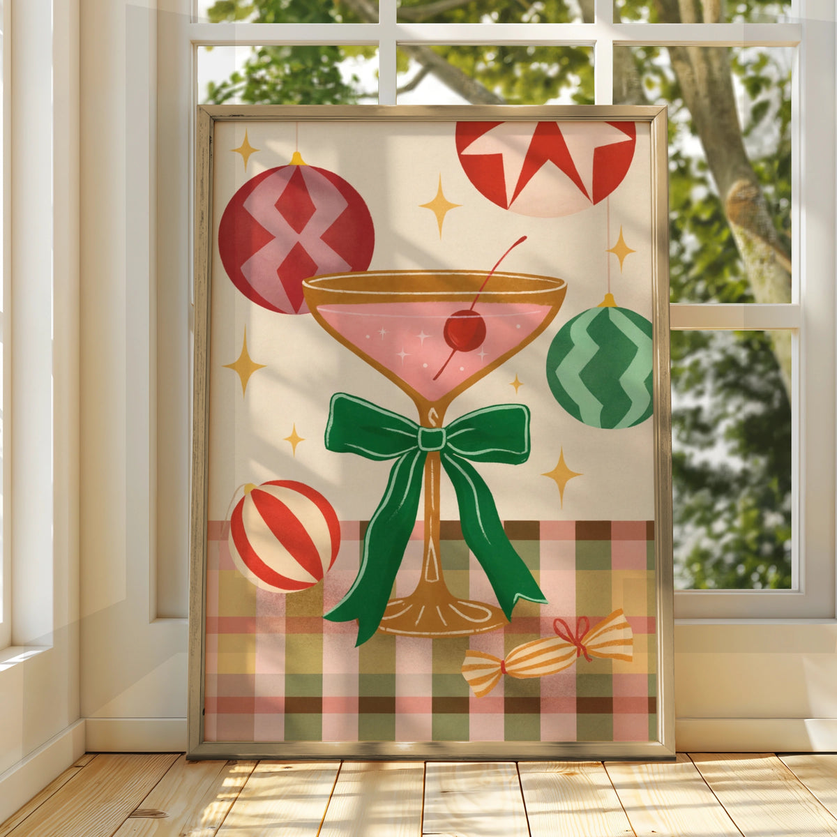 Christmas Cocktail Poster, Retro Festive Wall Art, Colourful Holiday Print, Eclectic Xmas Decor