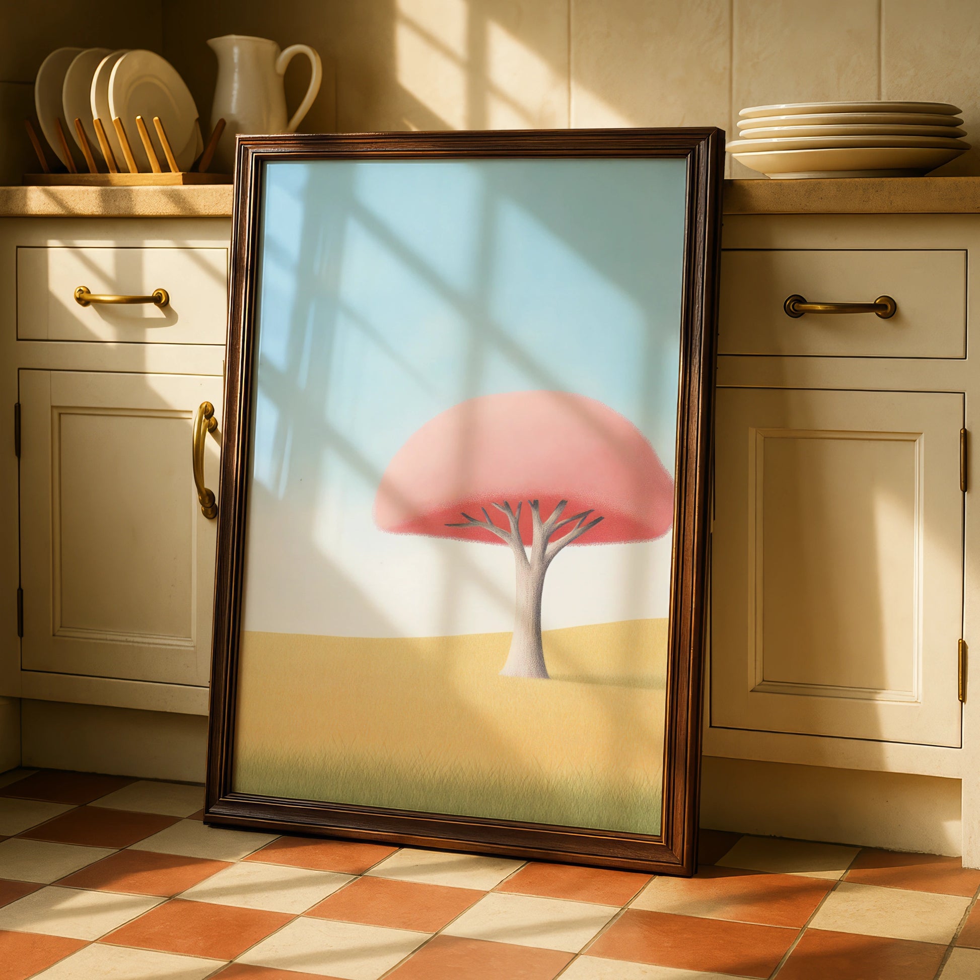 Nursery Wall Art Pink Tree Print, Baby Room Poster, Minimalist Kids Decor