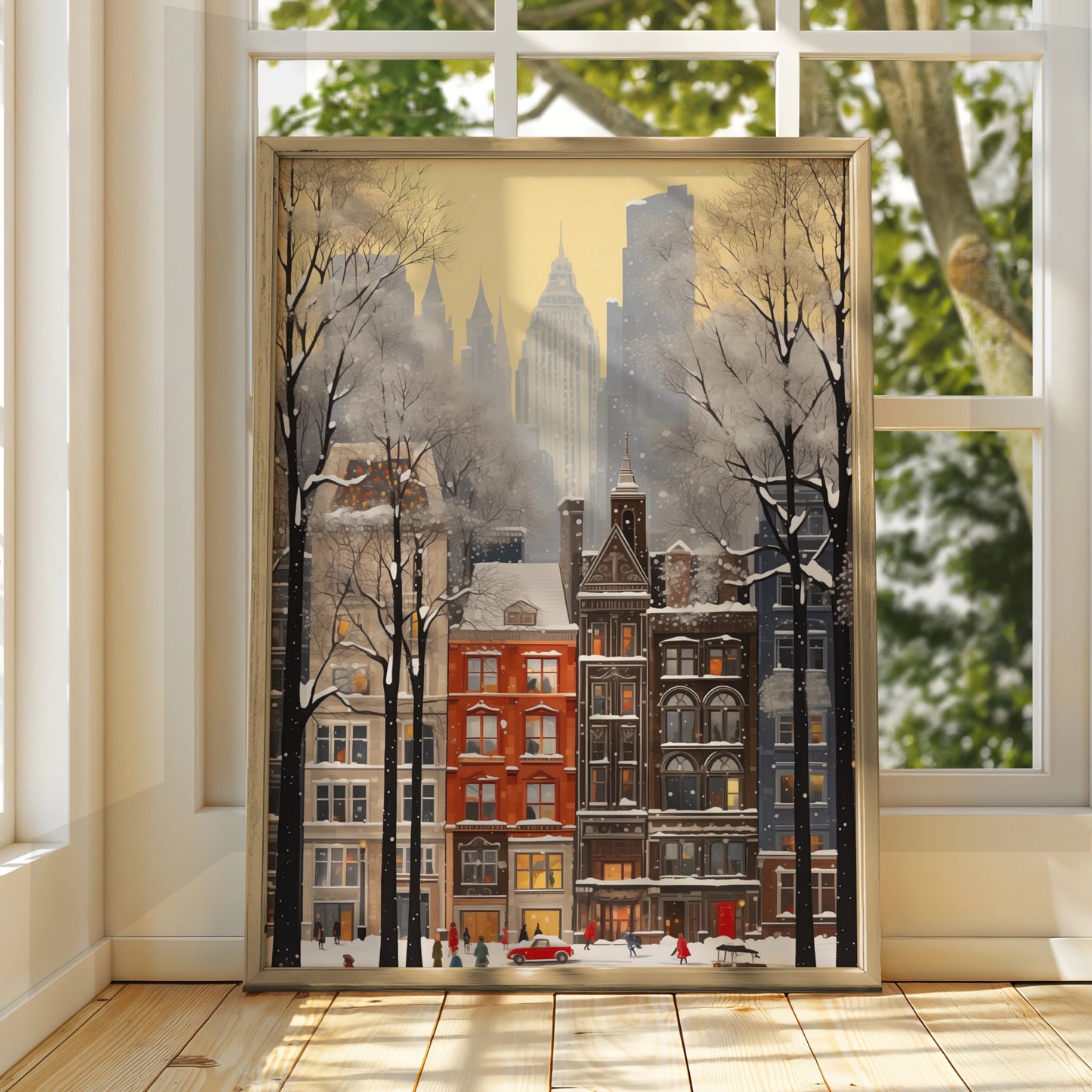 New York Christmas Poster, Snowy City Street Wall Art, Winter NYC Print, Holiday Festive Decor