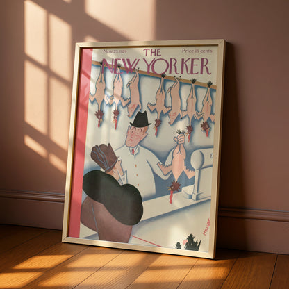 New Yorker 1929 Cover Poster, Thanksgiving Turkey Butcher Art Print, Vintage Wall Art