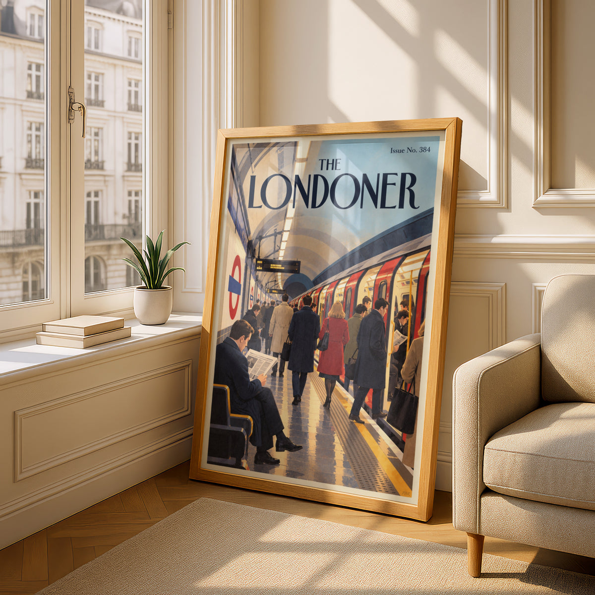 London Underground Poster, Tube Station Wall Art, Vintage Magazine Cover Art Print, Commuter Scene