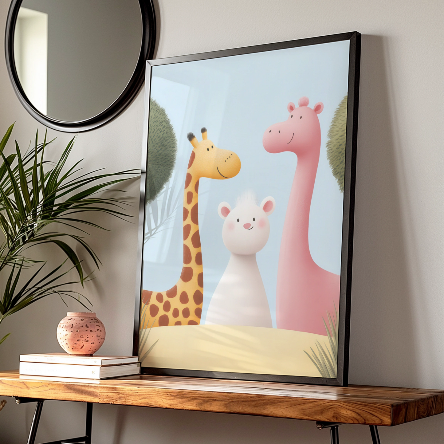 Cute Giraffe Nursery Wall Art, Baby Animal Poster, Safari Friends Print for Kids Room