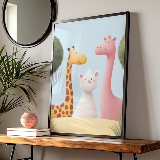 Cute Giraffe Nursery Wall Art, Baby Animal Poster, Safari Friends Print for Kids Room