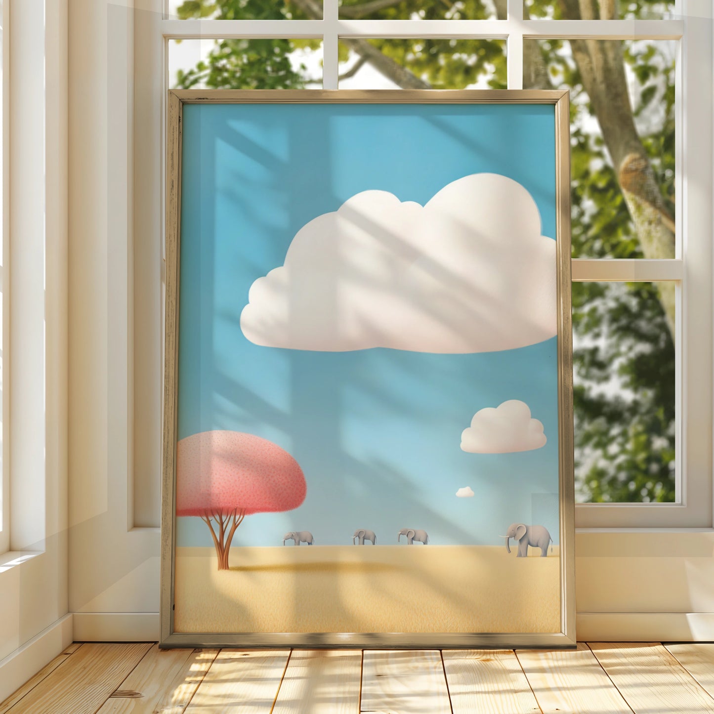 Elephant Nursery Wall Art, Safari Animal Print, Cute Kids Room Poster, Blue Pink