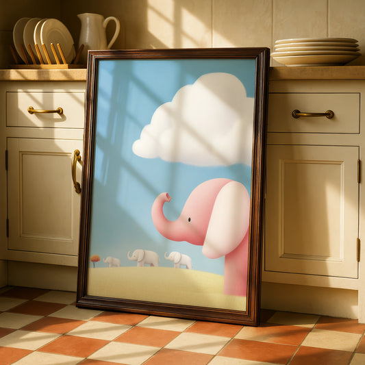 Pink Elephant Nursery Wall Art, Cute Baby Elephant Poster, Children's Room Print, Soft Pastel