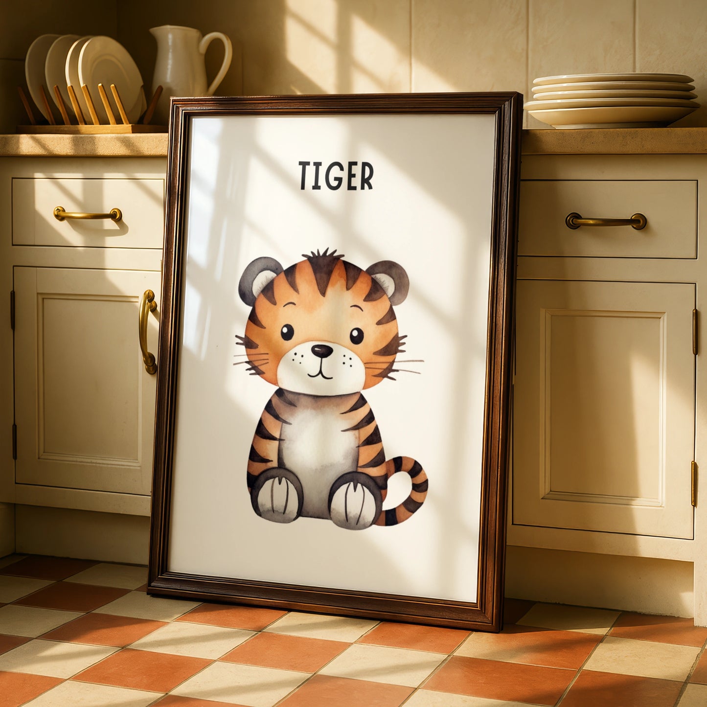 Tiger Nursery Wall Art, Cute Animal Print for Kids Room, Watercolour Baby Poster