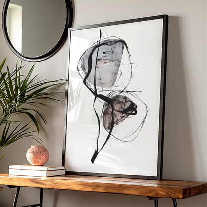 Abstract Monochrome Wall Art, Black and White Ink Print, Minimalist Modern Poster, Neutral Gallery