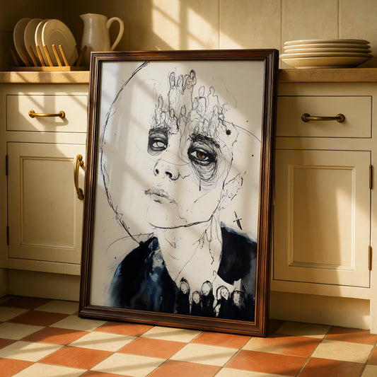 Abstract Portrait Wall Art, Monochrome Figure Print, Expressive Face Poster, Modern Black White