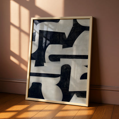 Monochrome Abstract Wall Art, Black and White Bold Shapes Print, Modern Gallery Poster