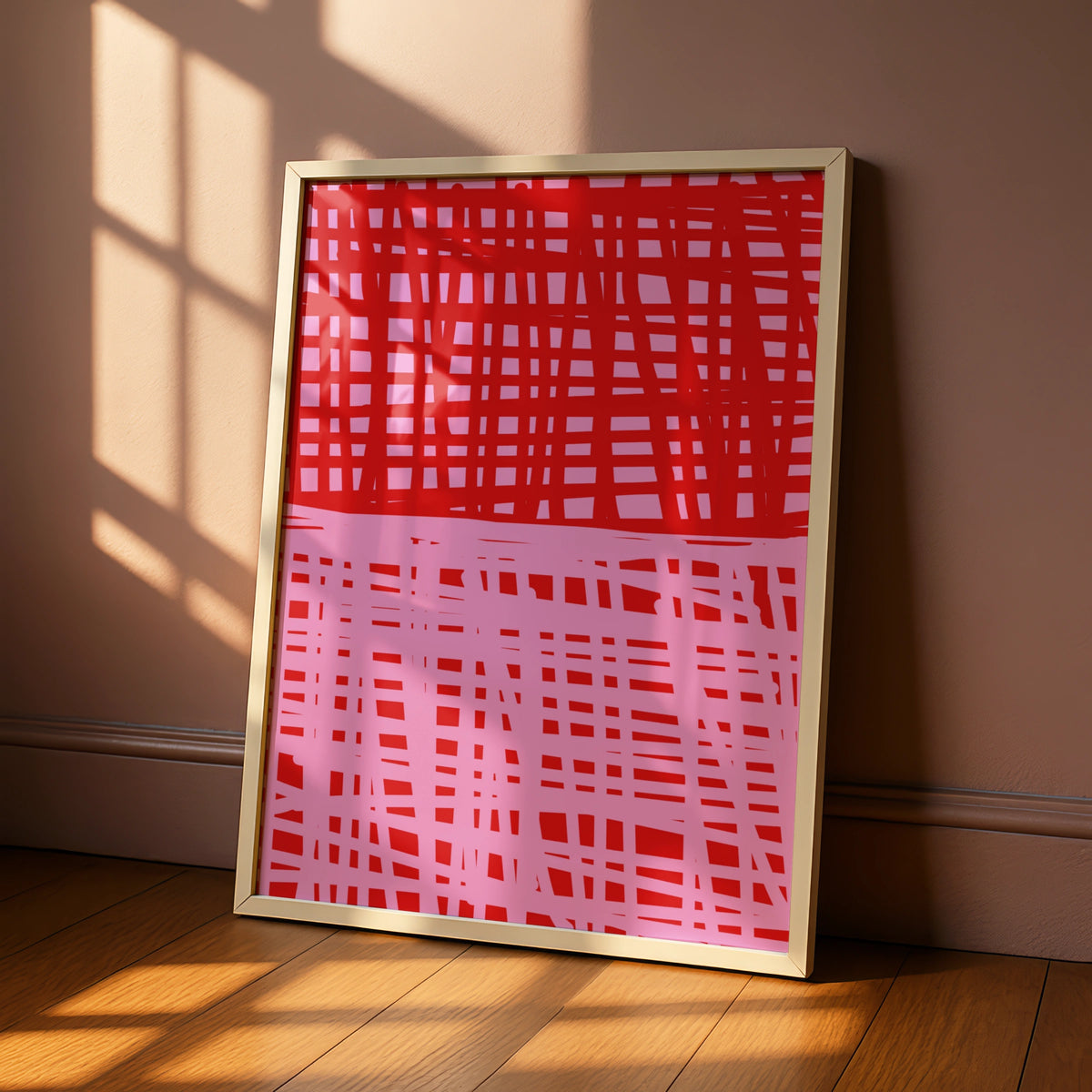 Maximalist Red Pink Grid Pattern Poster, Bold Abstract Wall Art, Modern Graphic Print