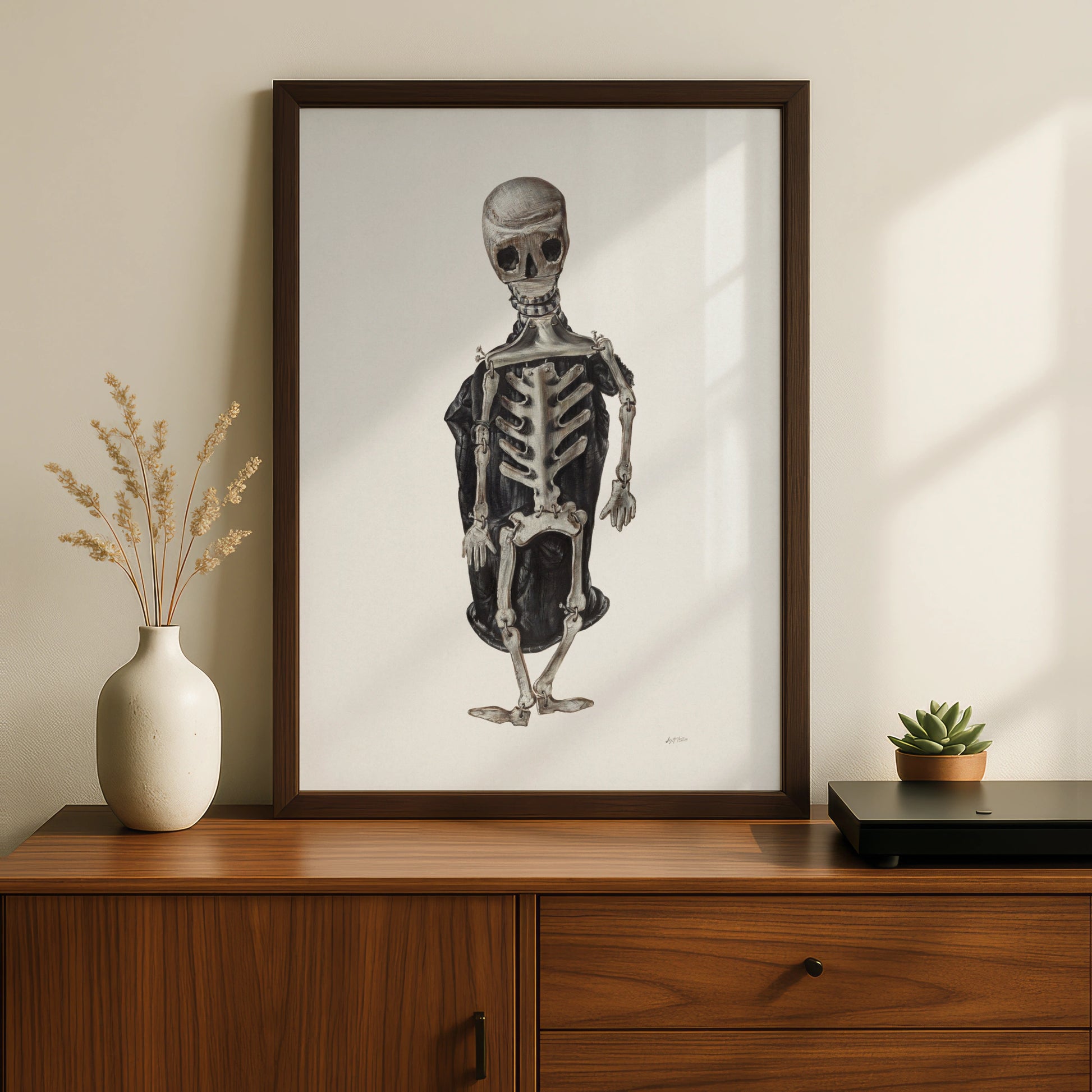 Halloween Skeleton Poster, Spooky Gothic Wall Art, Dark Macabre Print, Skull Bone Decor