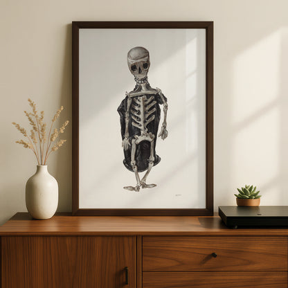 Halloween Skeleton Poster, Spooky Gothic Wall Art, Dark Macabre Print, Skull Bone Decor