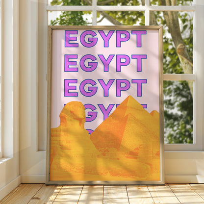 Egypt Travel Poster, Pyramids Sphinx Wall Art, Retro Bold Print, Egyptian Pop Art Decor