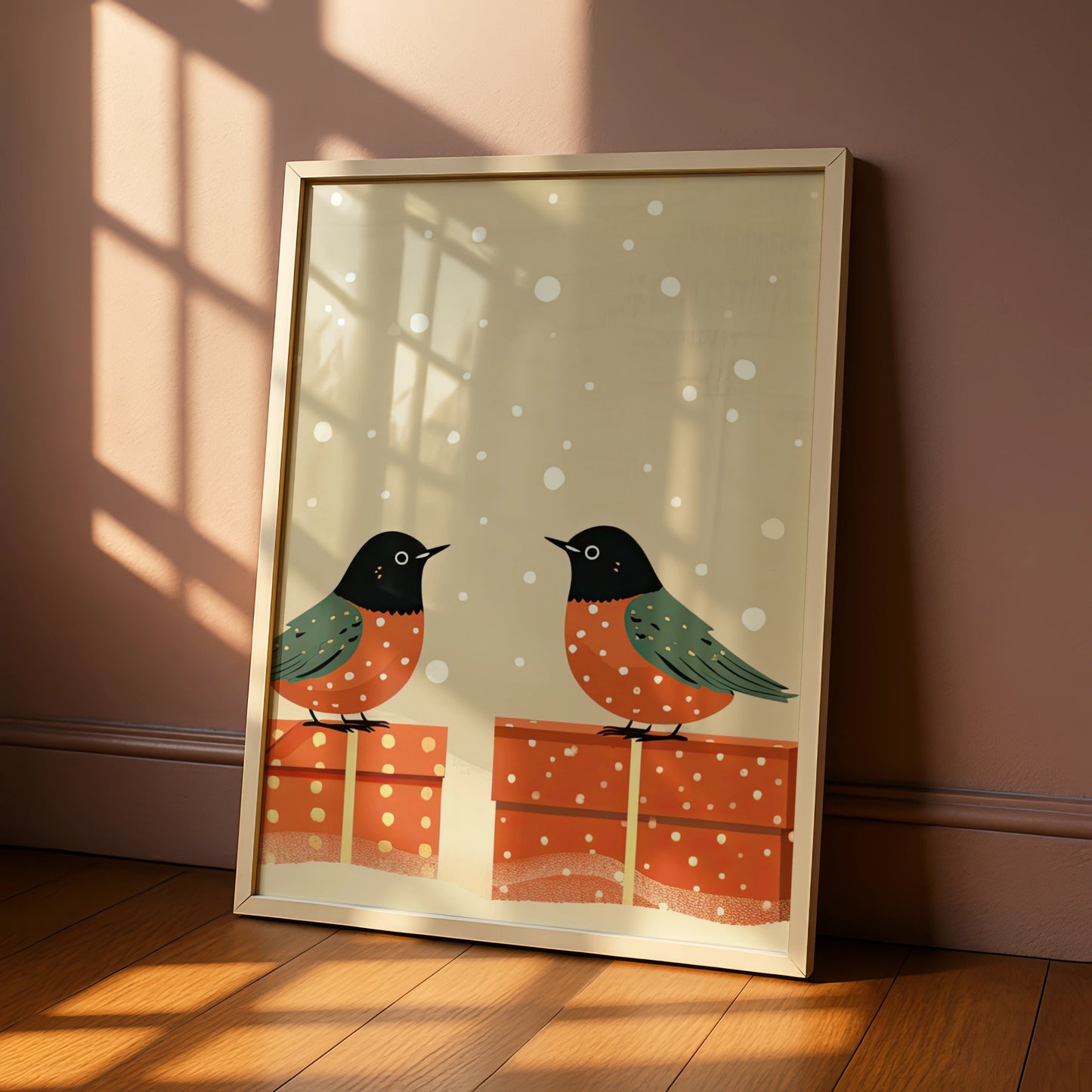 Christmas Robin Poster, Festive Bird Wall Art, Snowy Holiday Print, Winter Gift Decor