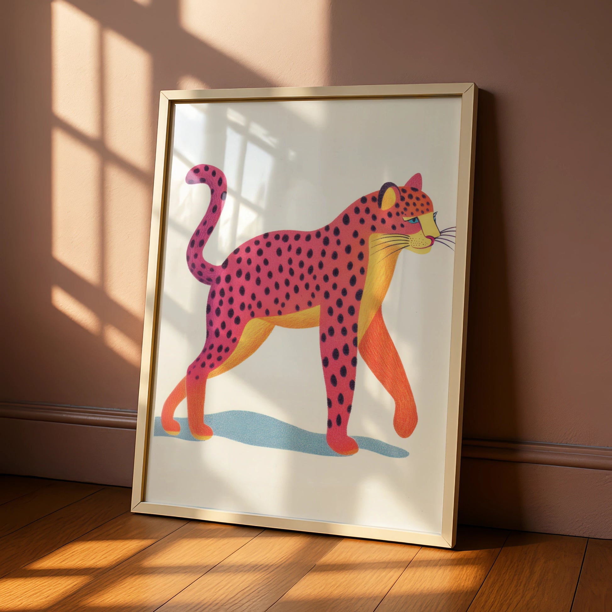 Pink Leopard Nursery Wall Art, Colourful Cheetah Print, Kids Animal Poster, Baby Room Decor