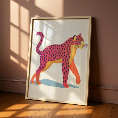 Pink Leopard Nursery Wall Art, Colourful Cheetah Print, Kids Animal Poster, Baby Room Decor
