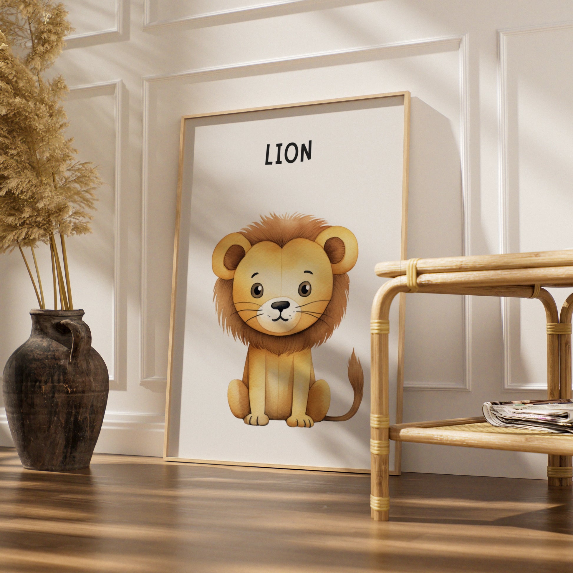 Lion Nursery Wall Art, Cute Animal Poster for Baby Room, Kids Safari Print