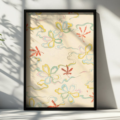 Vintage Japanese Maple Leaf Floral Print, Woodblock Wall Art, Japandi Poster – A4 Black frame