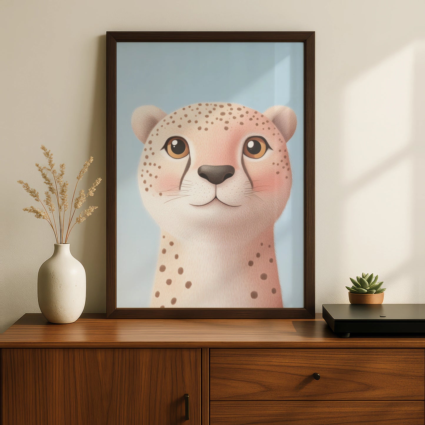 Cute Cheetah Nursery Wall Art, Baby Animal Print, Safari Kids Room Poster, Blue