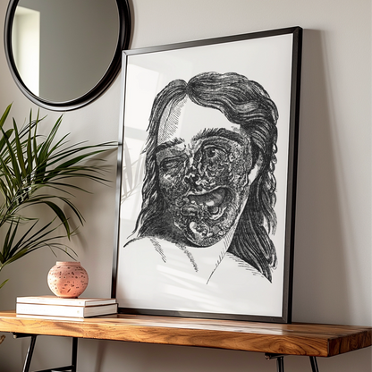 Halloween Horror Poster, Gothic Zombie Face Wall Art, Vintage Engraving Dark Print — Digital Download