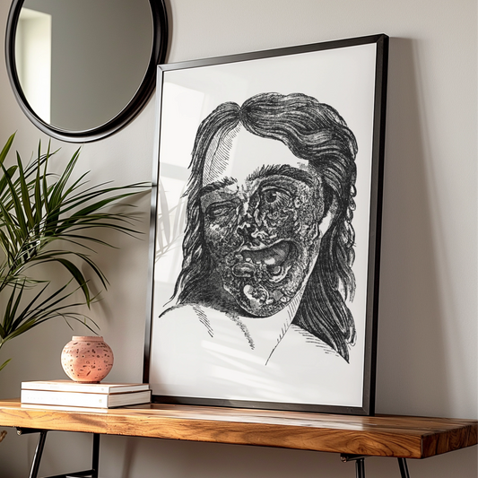 Halloween Horror Poster, Gothic Zombie Face Wall Art, Vintage Engraving Dark Print