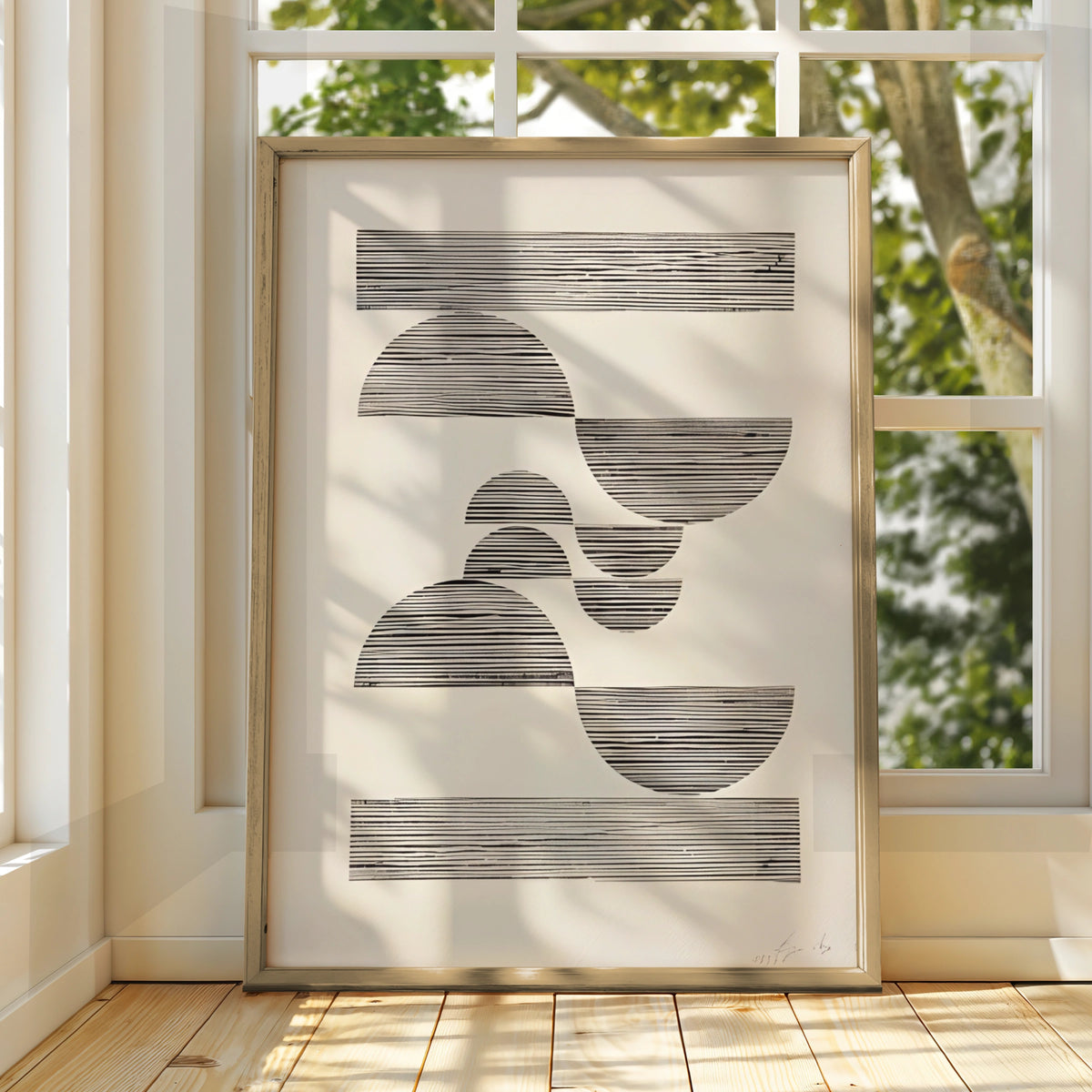 Abstract Geometric Stripe Print, Monochrome Wall Art, Black and White Minimalist Poster
