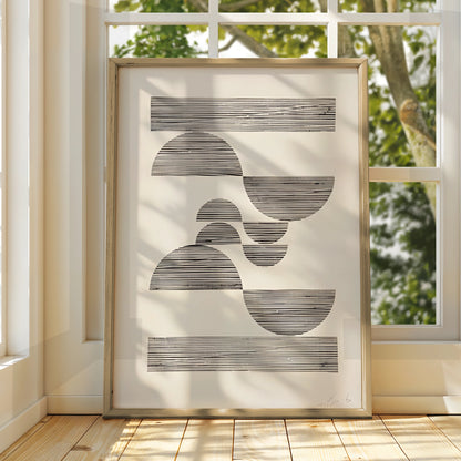 Abstract Geometric Stripe Print, Monochrome Wall Art, Black and White Minimalist Poster