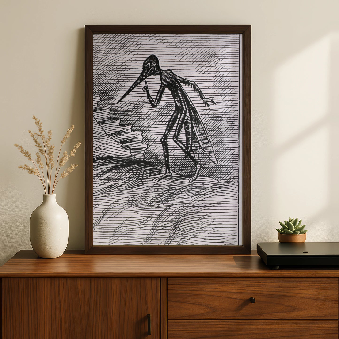 Halloween Plague Doctor Poster, Dark Gothic Creature Art Print, Black White Horror Wall Decor