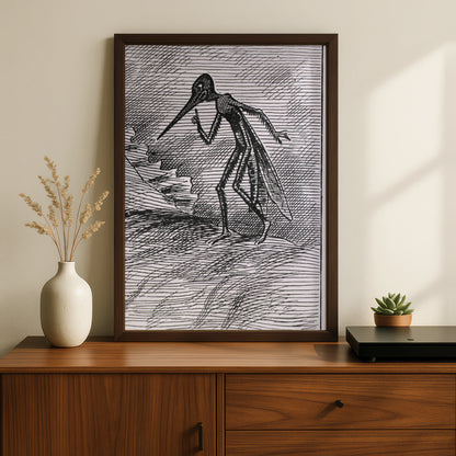 Halloween Plague Doctor Poster, Dark Gothic Creature Art Print, Black White Horror Wall Decor