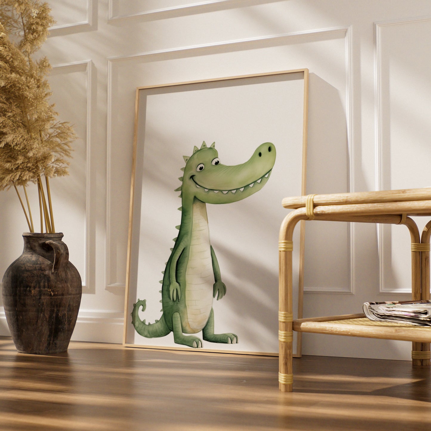 Cute Crocodile Nursery Wall Art, Watercolour Animal Print, Kids Room Poster, Green
