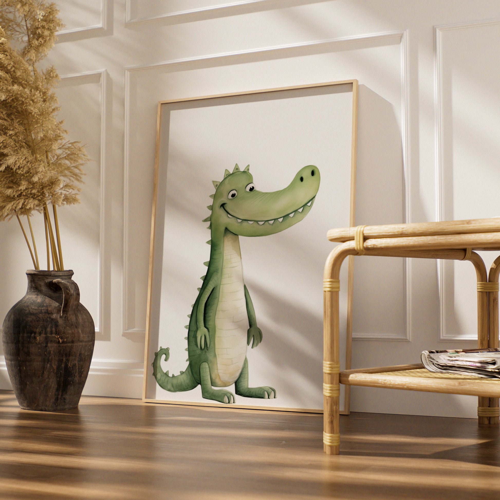 Cute Crocodile Nursery Wall Art, Watercolour Animal Print, Kids Room Poster, Green