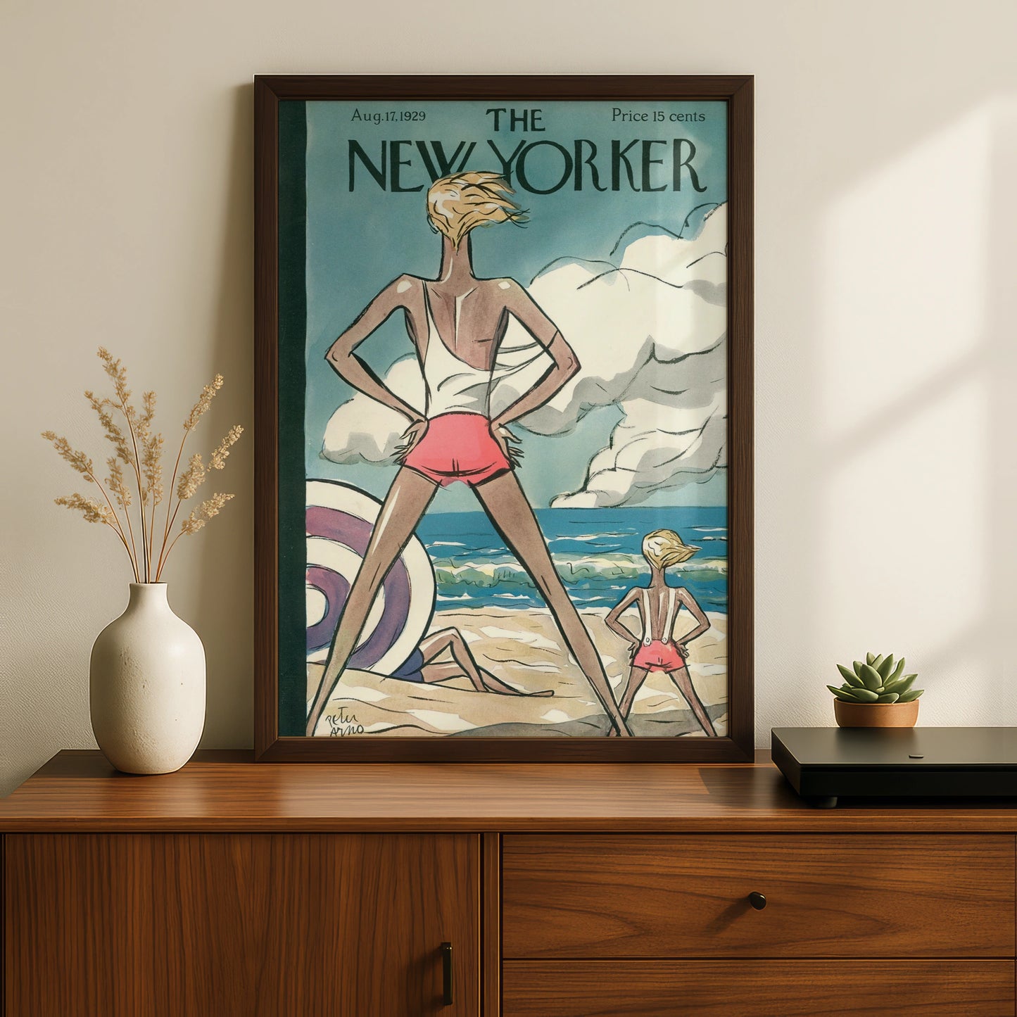 The New Yorker August 1929 Beach Cover Poster, Peter Arno Vintage Wall Art Print