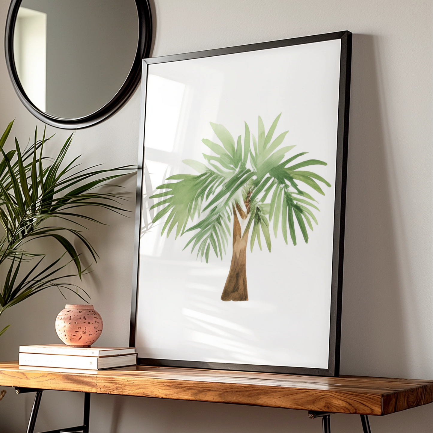 Watercolour Palm Tree Nursery Wall Art, Tropical Green Botanical Kids Room Poster
