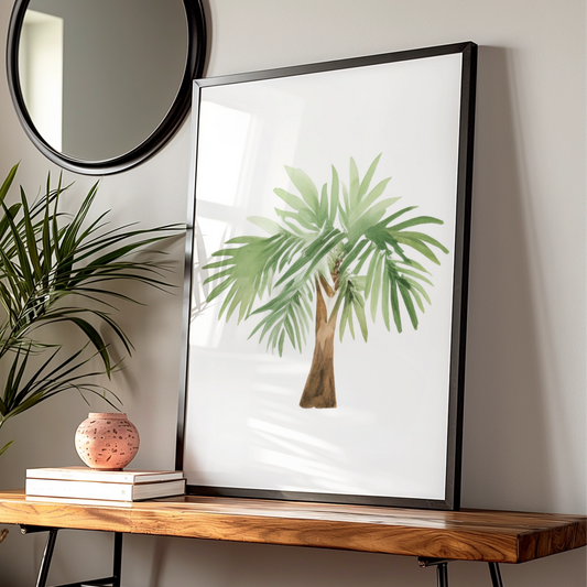 Watercolour Palm Tree Nursery Wall Art, Tropical Green Botanical Kids Room Poster