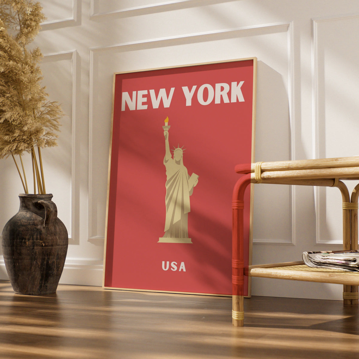 New York Travel Poster, USA Retro Wall Art, Statue of Liberty Print, NYC Decor