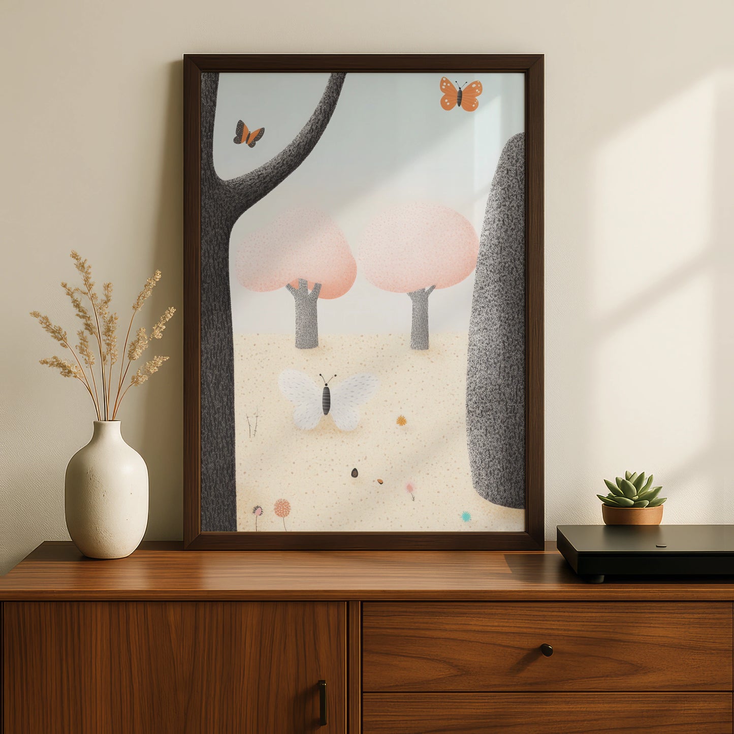 Butterfly Forest Nursery Wall Art, Pastel Nature Print, Baby Girl Room Poster, Woodland Decor