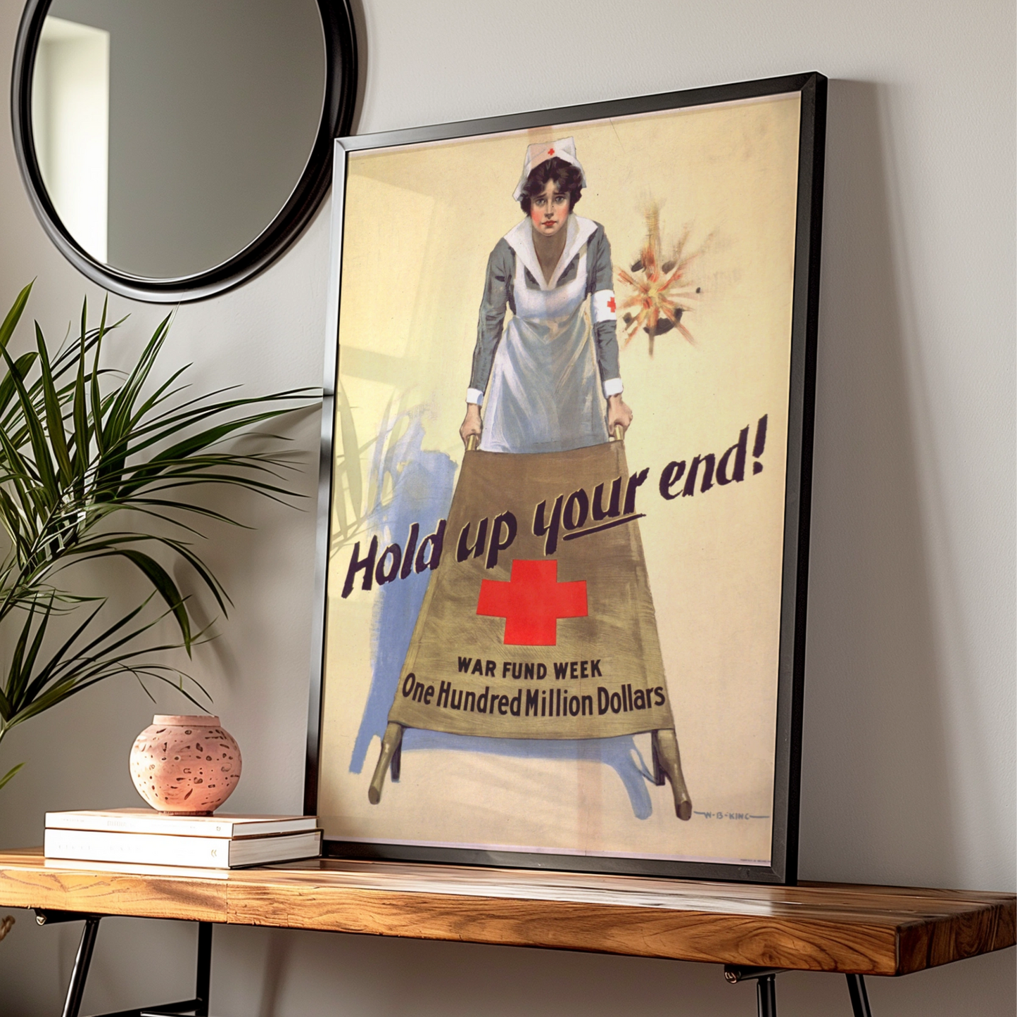 WWI Red Cross Nurse Vintage War Poster, Hold Up Your End, WW1 Propaganda Wall Art