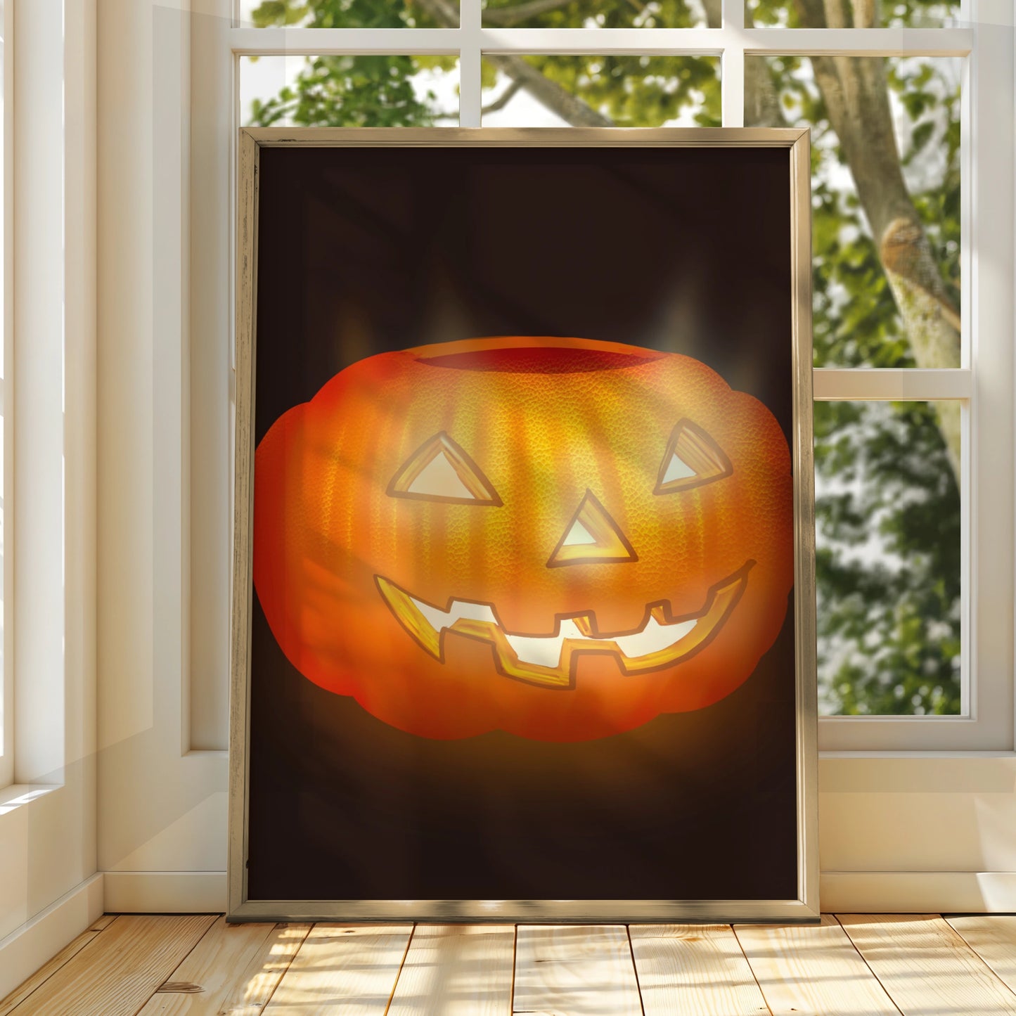 Halloween Pumpkin Poster, Jack O Lantern Wall Art, Spooky Orange Print, Dark Decor