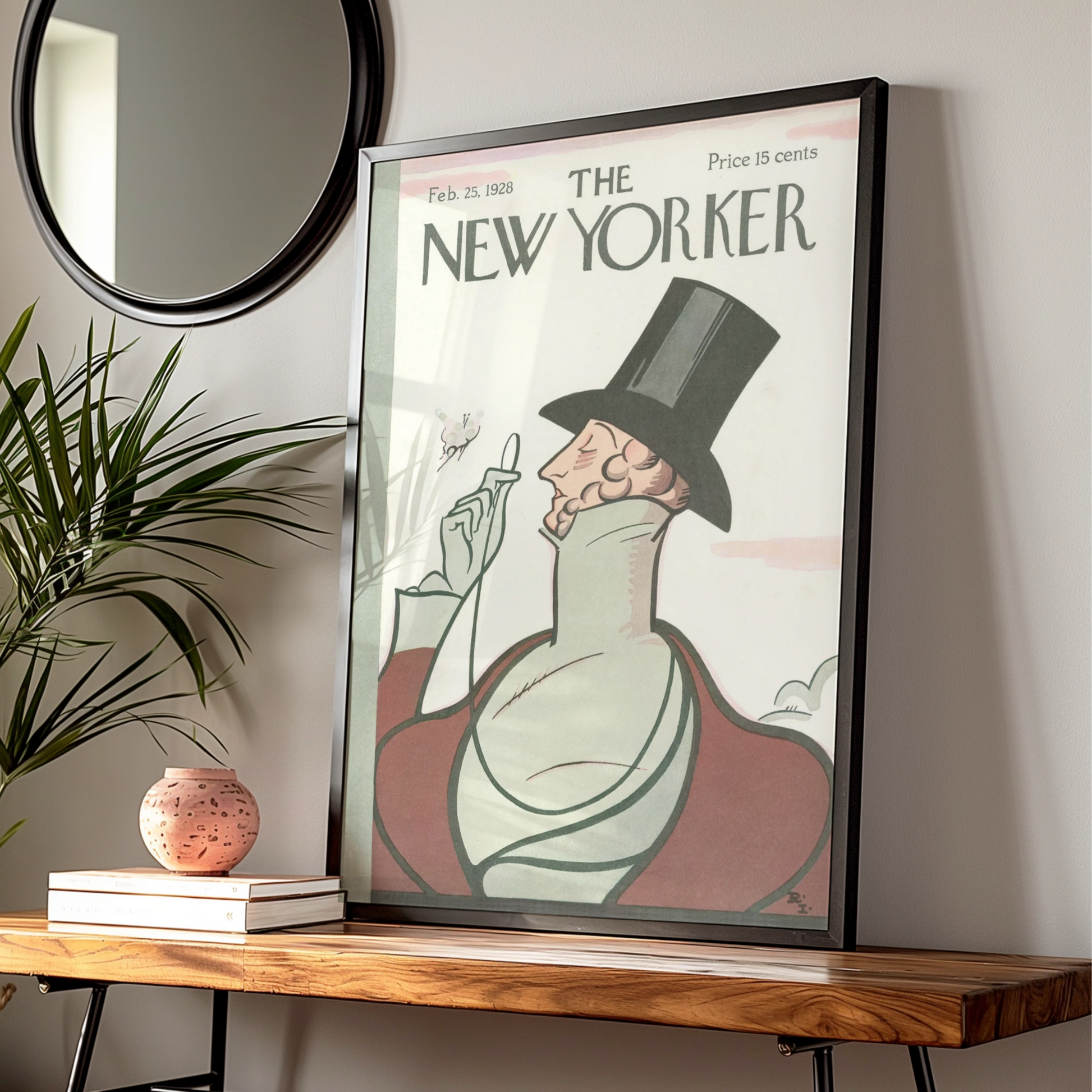 The New Yorker Feb 1928 Cover Poster, Vintage Top Hat Gentleman Art Print, Retro Wall Art