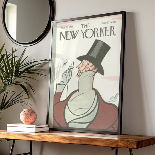 The New Yorker Feb 1928 Cover Poster, Vintage Top Hat Gentleman Art Print, Retro Wall Art