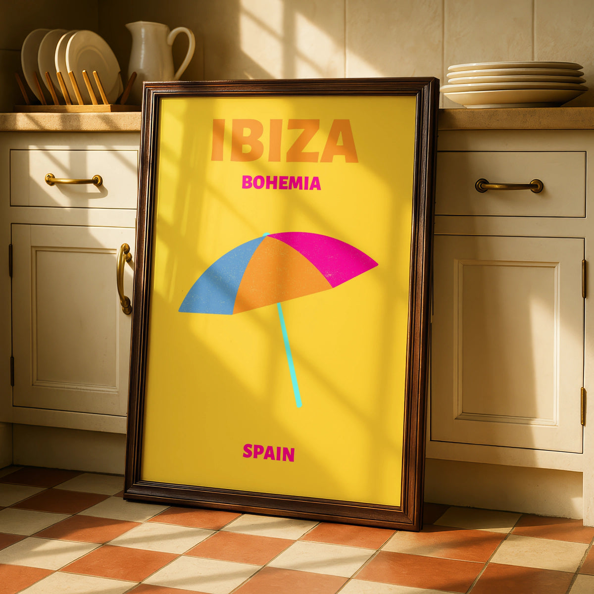 Ibiza Travel Poster, Spain Beach Wall Art, Retro Holiday Print, Colourful Summer Decor