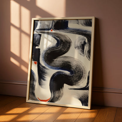Abstract Brushstroke Wall Art, Monochrome Black Cream Print, Bold Modern Poster, Gallery Wall Decor